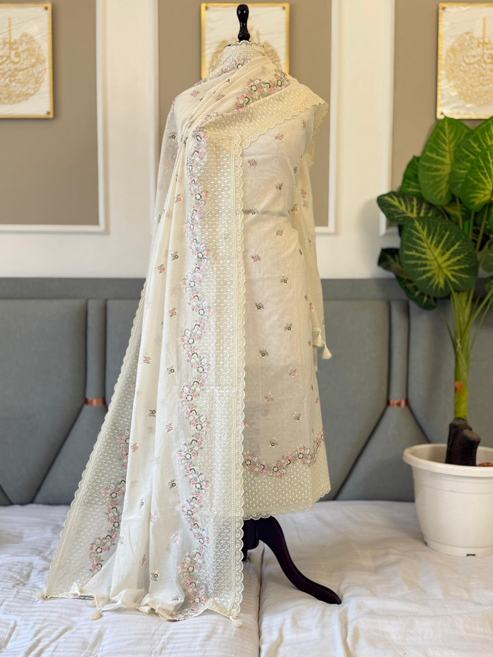 Premium Pure Banarasi Mul Chanderi Silk Unstitched Suit With Embroidery Work