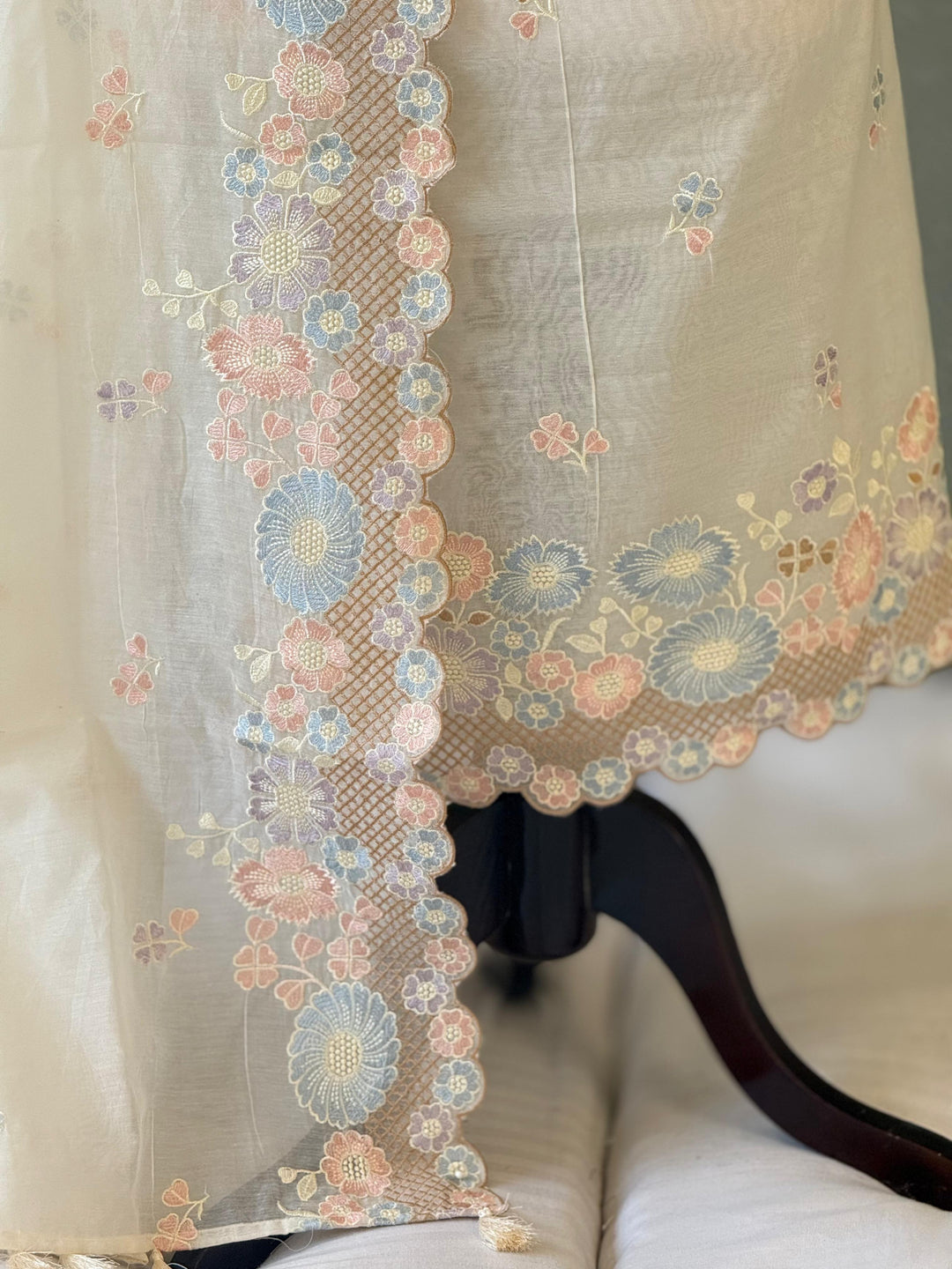 Premium Pure Banarasi Mul Chanderi Silk Unstitched Suit With Embroidery Work
