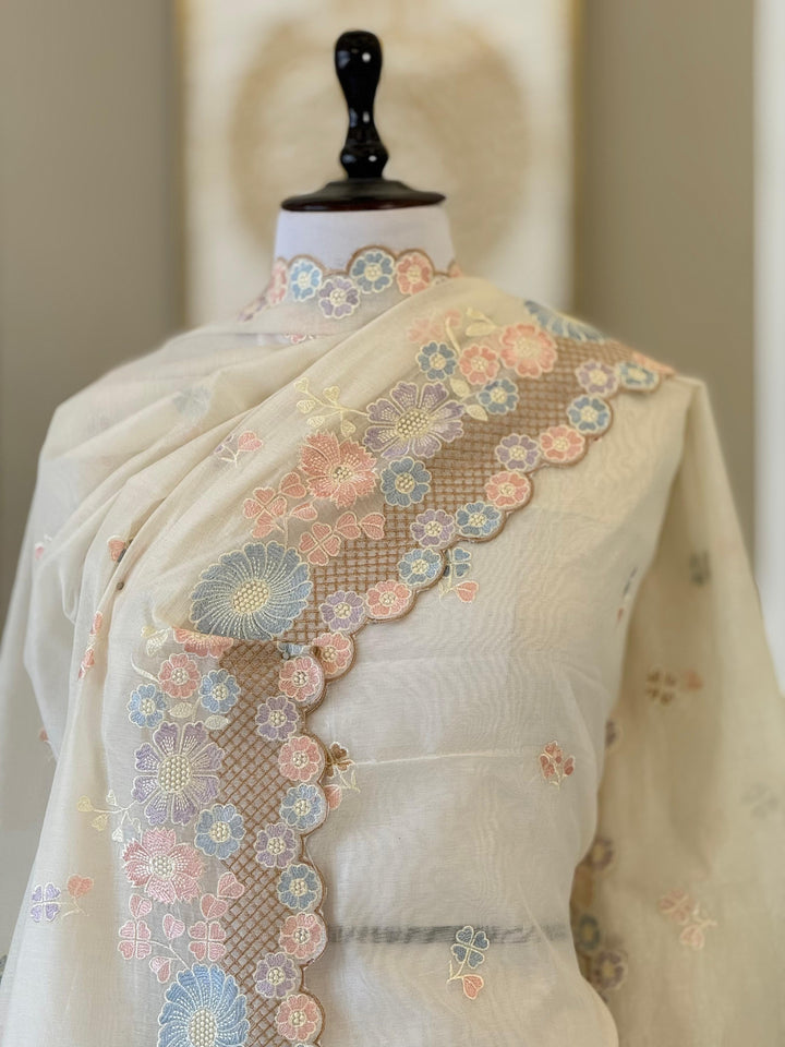 Premium Pure Banarasi Mul Chanderi Silk Unstitched Suit With Embroidery Work