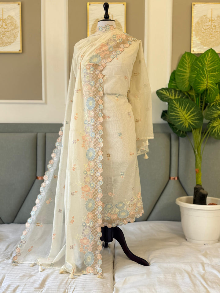 Premium Pure Banarasi Mul Chanderi Silk Unstitched Suit With Embroidery Work