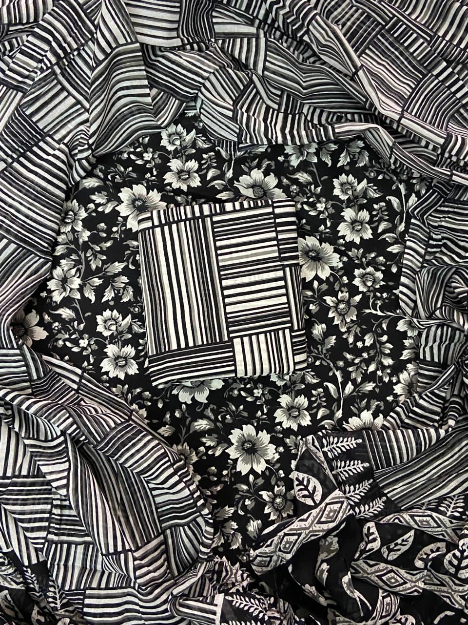 Pure Cotton Hand Block Print Unstitched Suit With Cotton Dupatta.