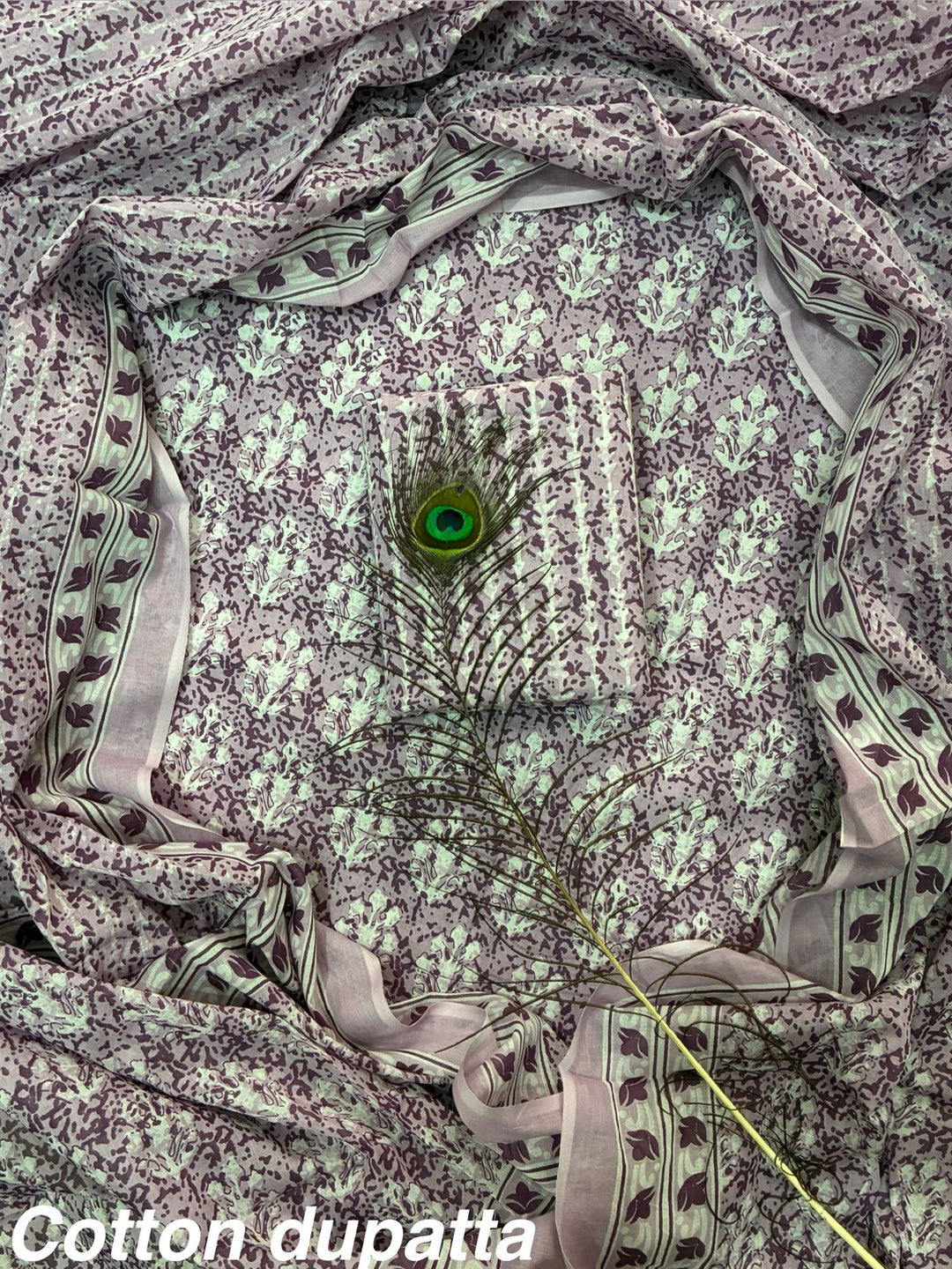 Pure Cotton Hand Block Print Unstitched Suit With Cotton Dupatta.