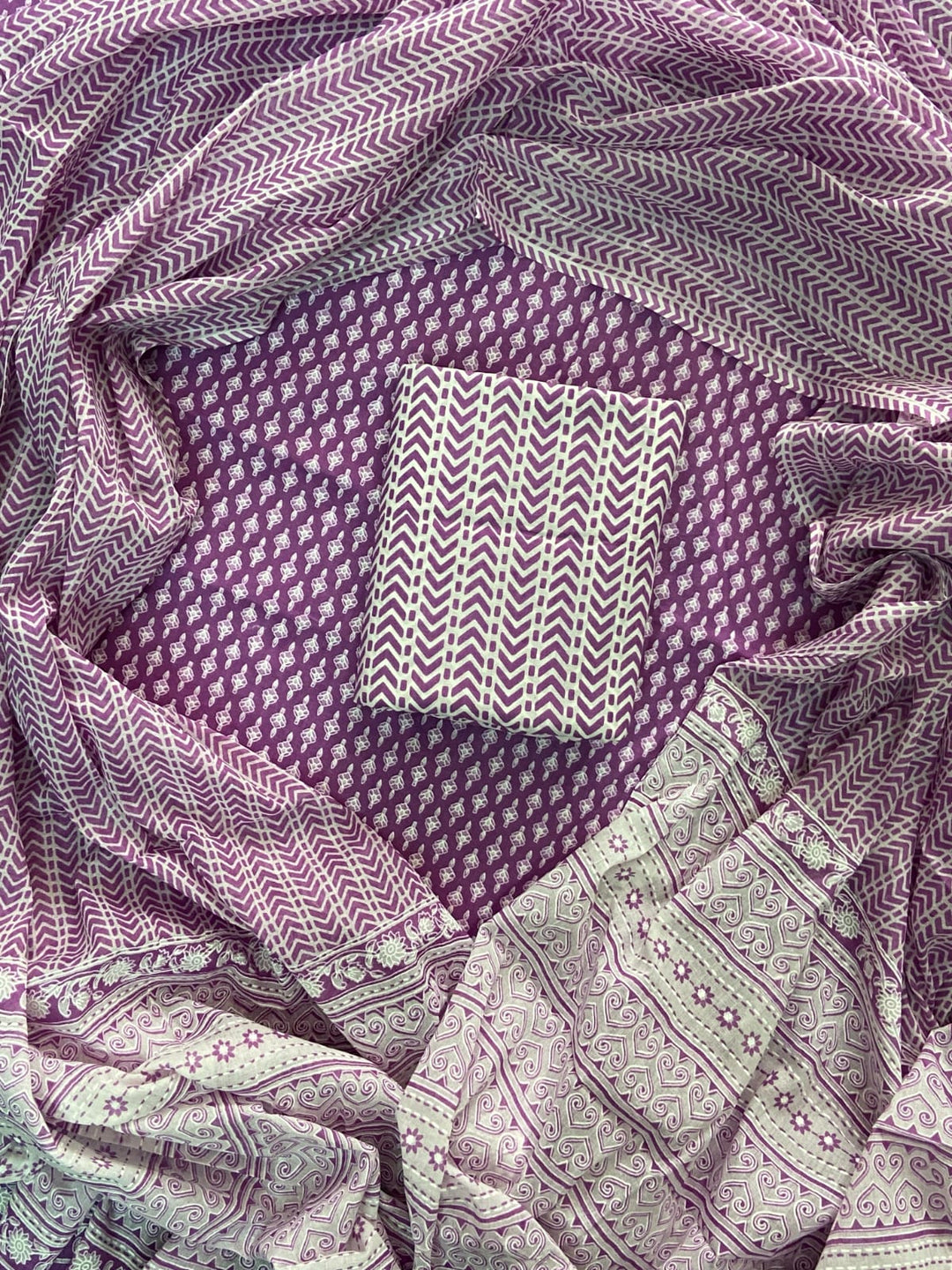 Pure Cotton Hand Block Print Unstitched Suit With Cotton Dupatta.