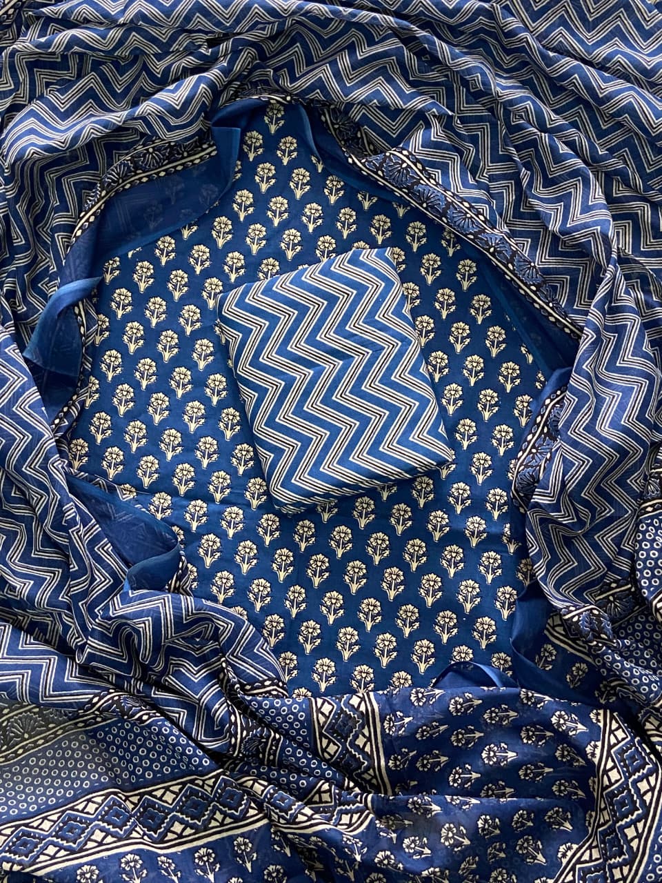 Pure Cotton Hand Block Print Unstitched Suit With Cotton Dupatta.