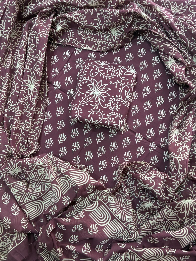 Pure Cotton Hand Block Print Unstitched Suit With Cotton Dupatta.