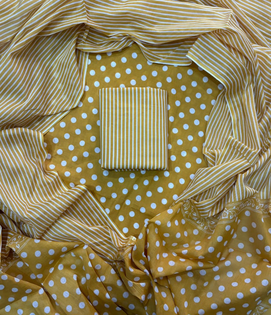 Pure Cotton Hand Block Print Unstitched Suit With Cotton Dupatta.