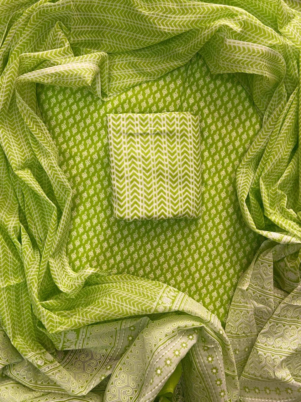Pure Cotton Hand Block Print Unstitched Suit With Cotton Dupatta.
