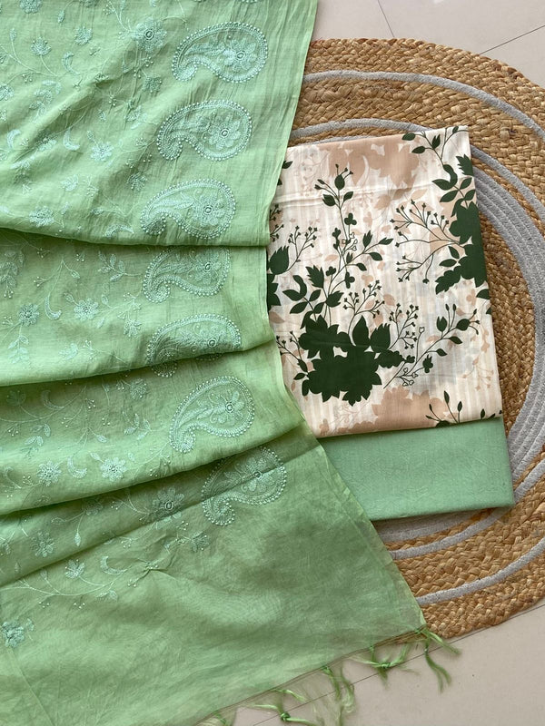 Pure Cotton Azrakh Print Unstitched suit With Chanderi Embroidary Work Dupatta.