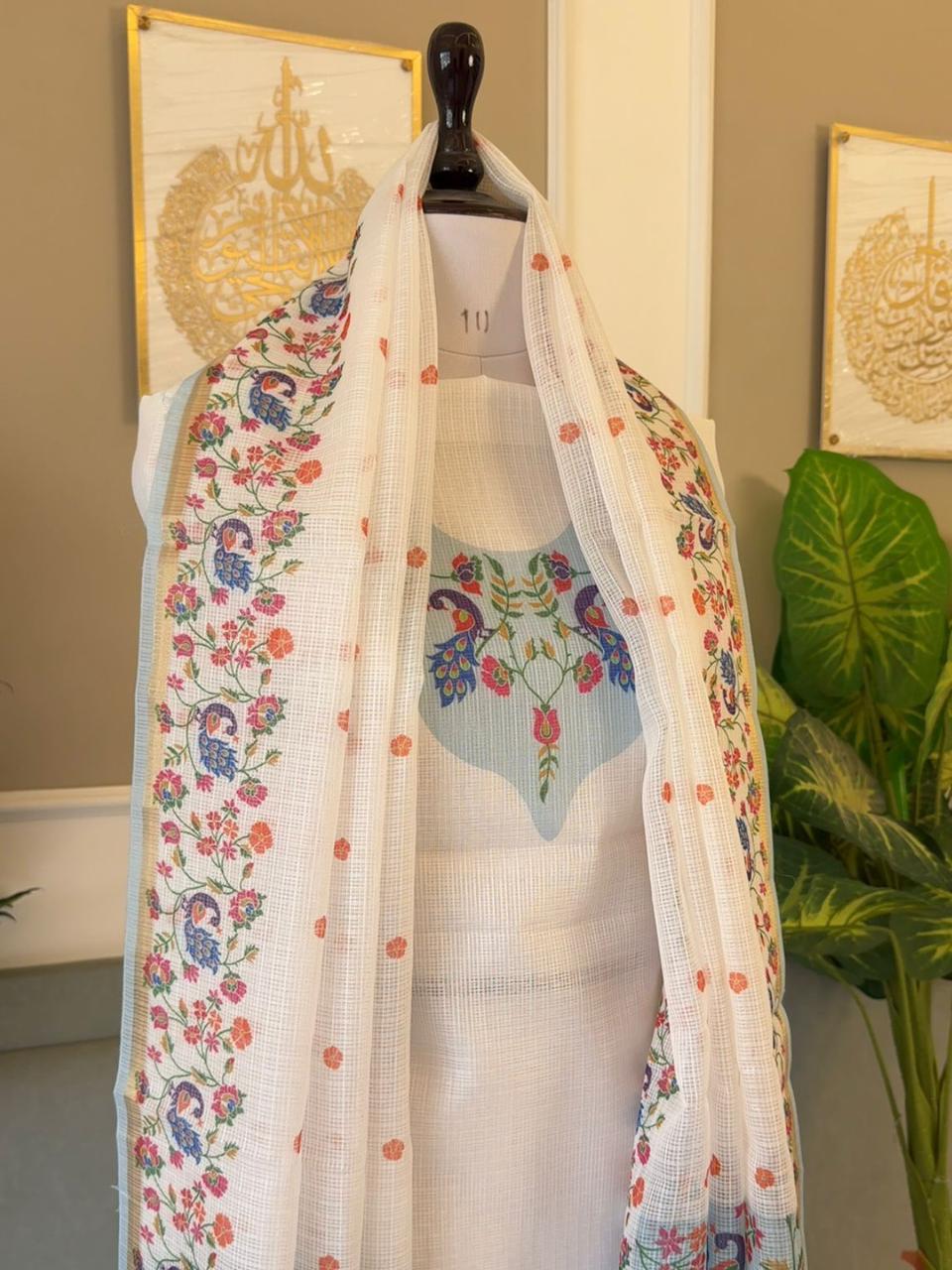 Pure Banarasi Kota Checks Unstitched Suit With Digital work Kota Dupatta