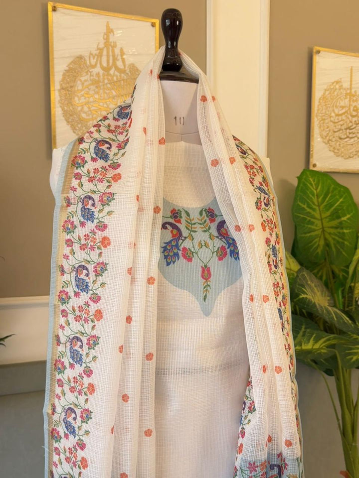 Pure Banarasi Kota Checks Unstitched Suit With Digital work Kota Dupatta