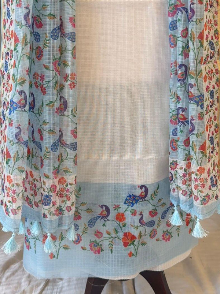 Pure Banarasi Kota Checks Unstitched Suit With Digital work Kota Dupatta