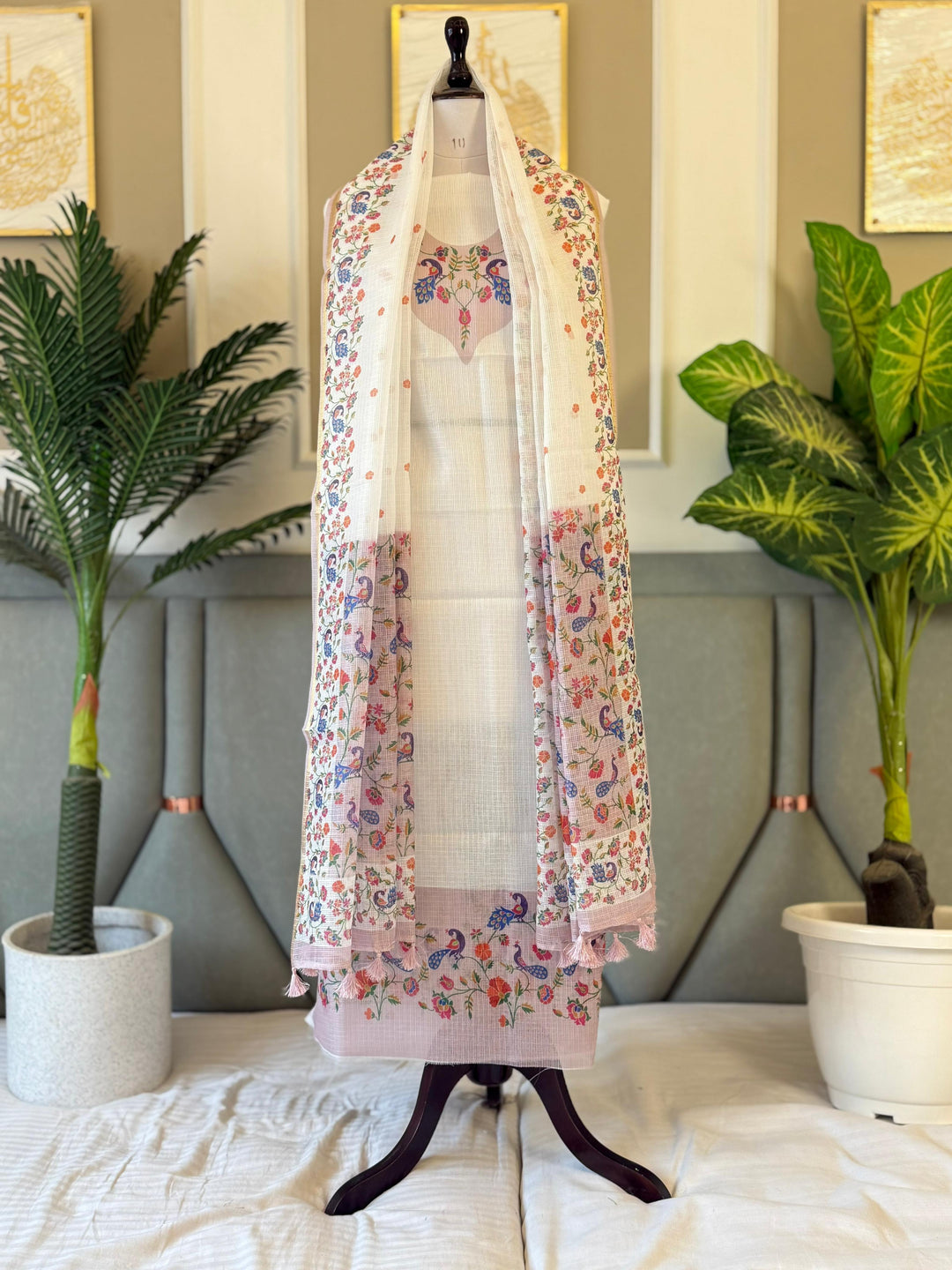 Pure Banarasi Kota Checks Unstitched Suit With Digital work Kota Dupatta