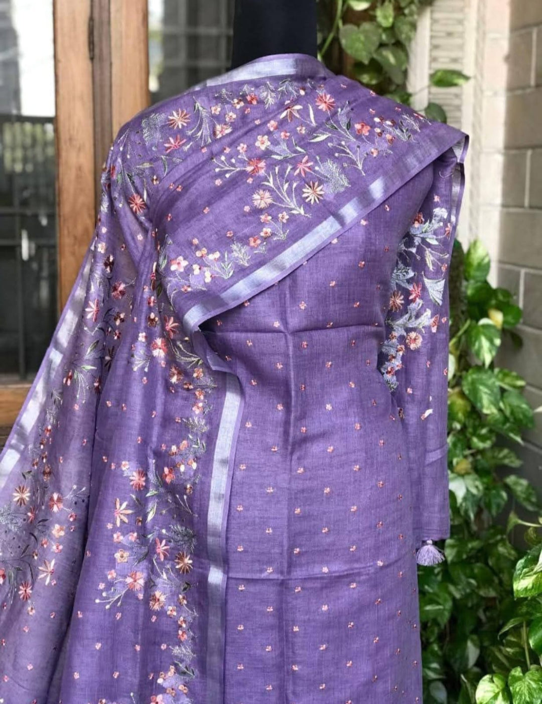 Bhagalpuri Cotton Linen Embroidery Work Unstitched With Dupatta .