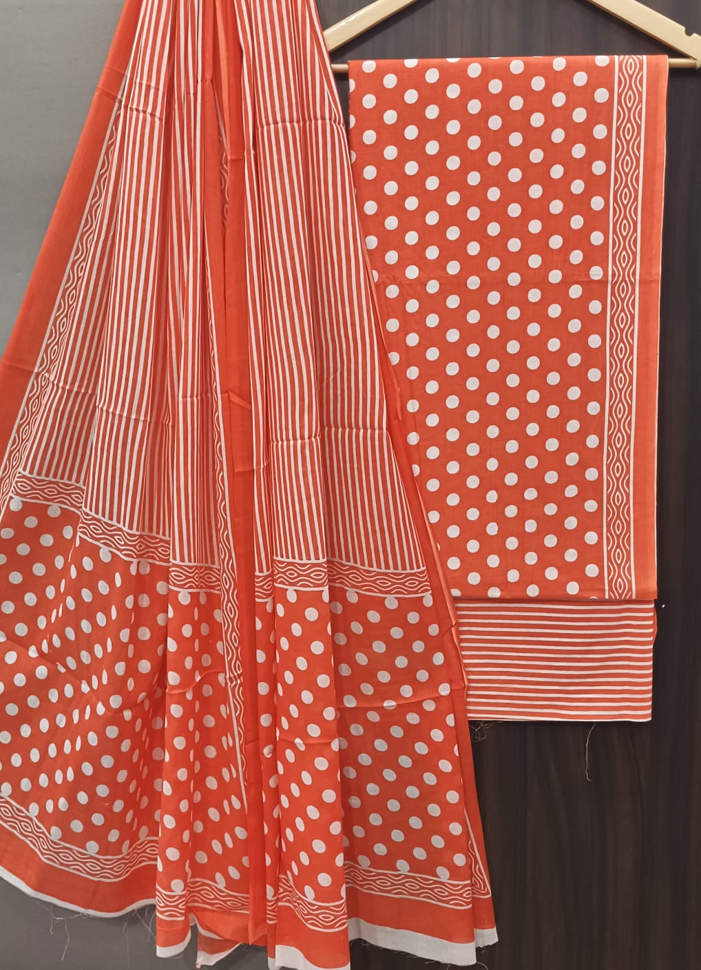 Pure Cotton Hand Block Print Unstitched Suit With Cotton Dupatta.