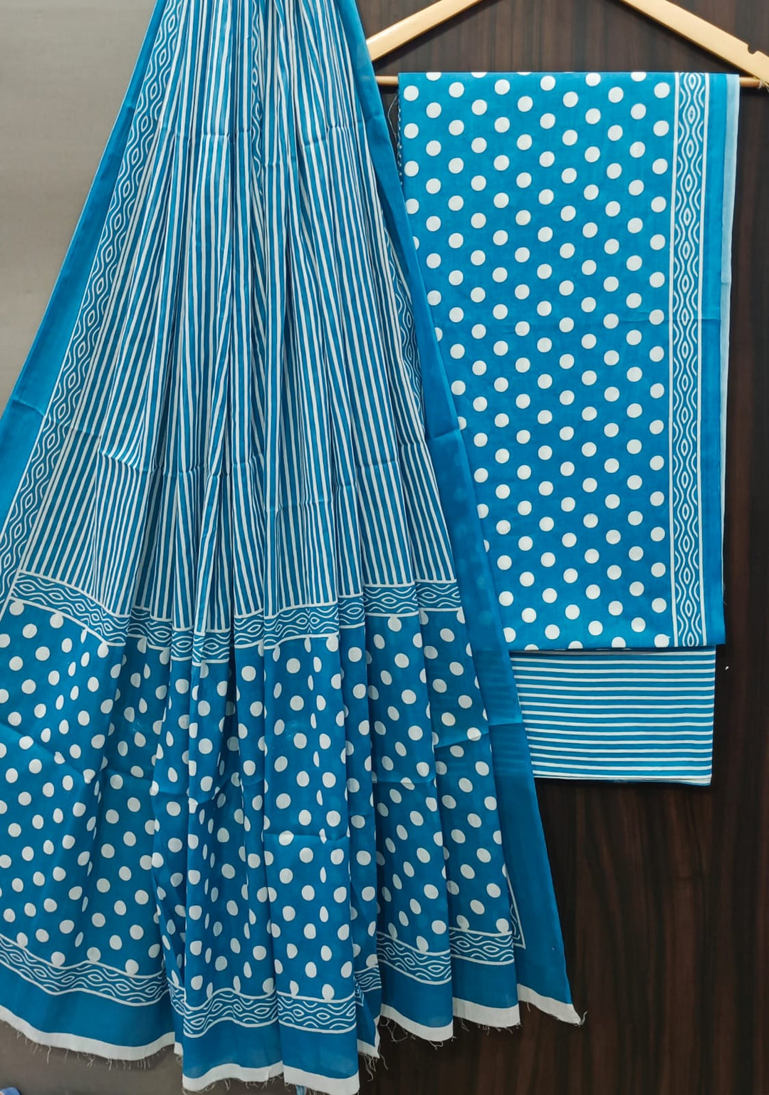 Pure Cotton Hand Block Print Unstitched Suit With Cotton Dupatta.