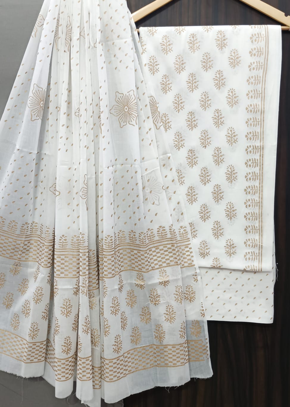 Pure Cotton Hand Block Print Unstitched Suit With Cotton Dupatta.
