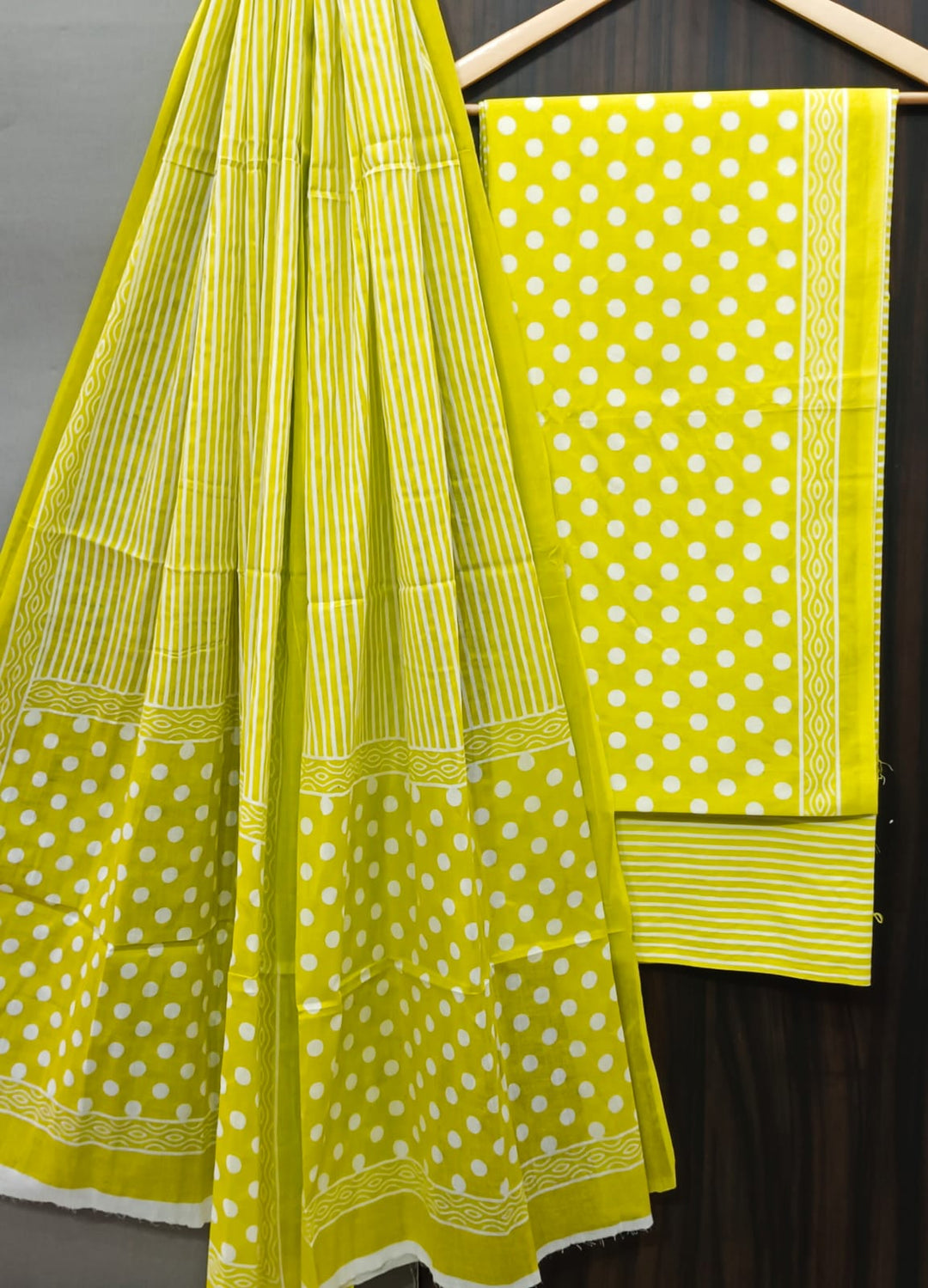 Pure Cotton Hand Block Print Unstitched Suit With Cotton Dupatta.