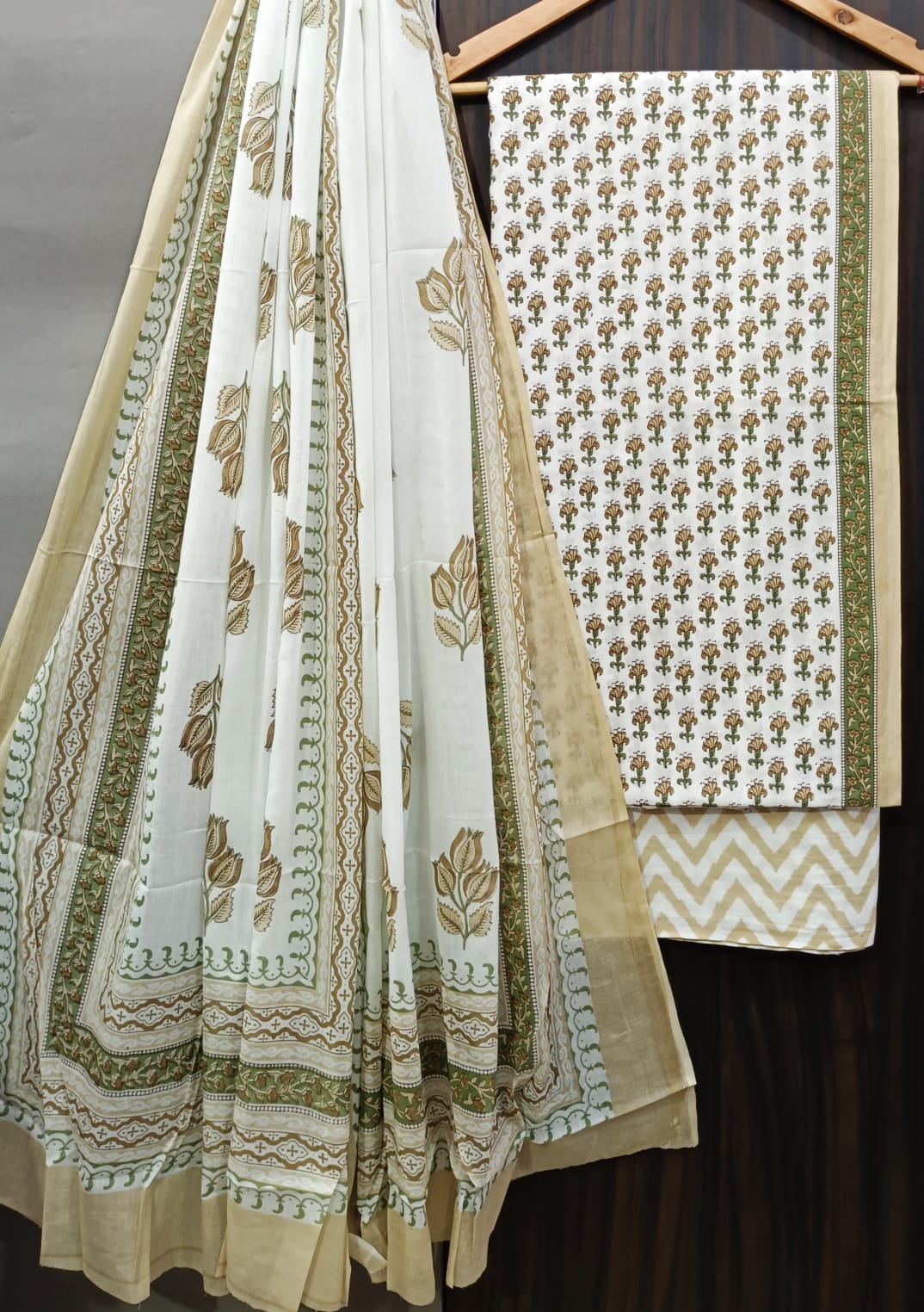Pure Cotton Hand Block Print Unstitched Suit With Cotton Dupatta.