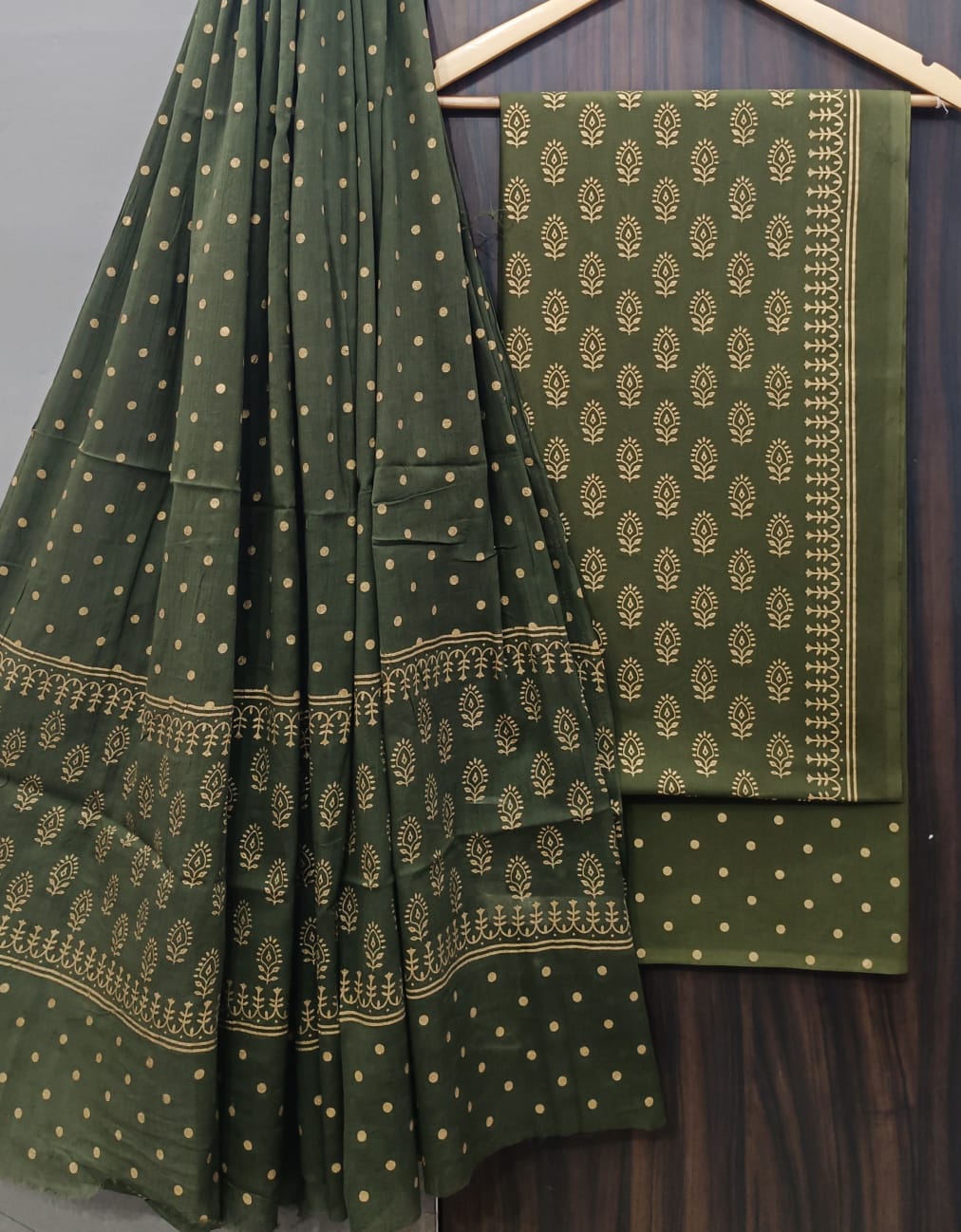 Pure Cotton Hand Block Print Unstitched Suit With Cotton Dupatta.