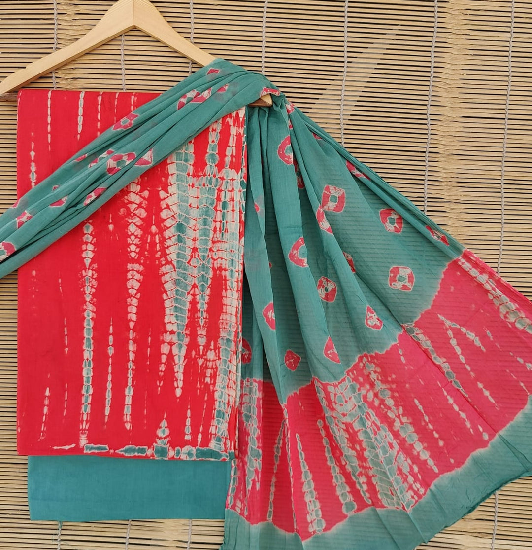 Pure Cotton Hand Block Print Unstitched Suit With Cotton Dupatta.
