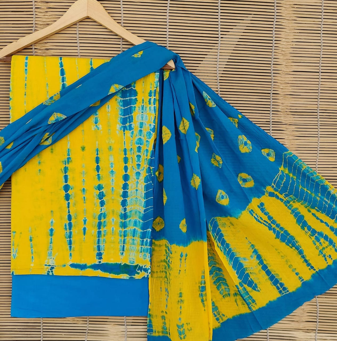 Pure Cotton Hand Block Print Unstitched Suit With Cotton Dupatta.