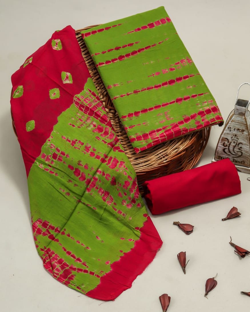 Pure Cotton Hand Block Print Unstitched Suit With Cotton Dupatta.