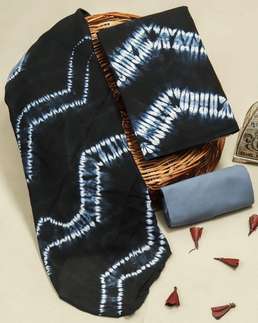 Pure Cotton Hand Block Print Unstitched Suit With Cotton Dupatta.