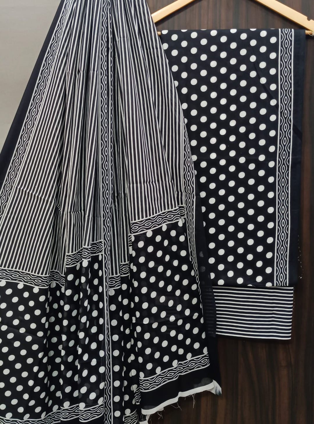 Pure Cotton Hand Block Print Unstitched Suit With Cotton Dupatta.