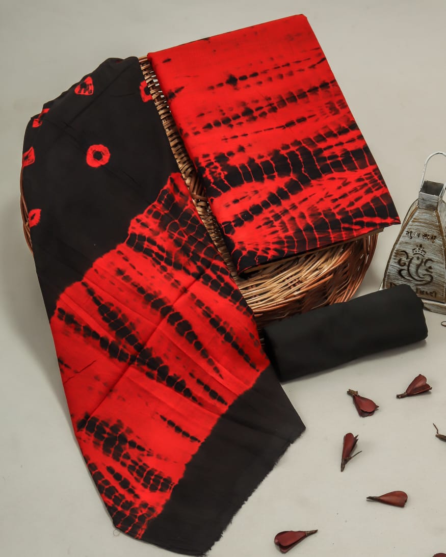 Pure Cotton Hand Block Print Unstitched Suit With Cotton Dupatta.
