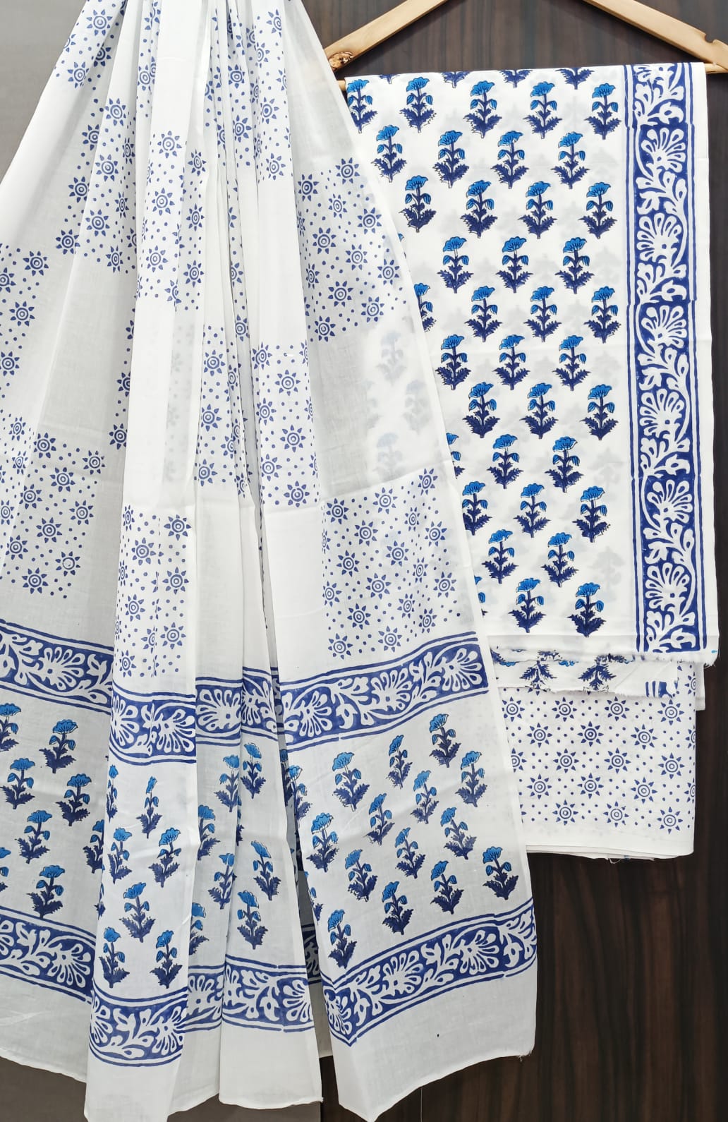Pure Cotton Hand Block Print Unstitched Suit With Cotton Dupatta.