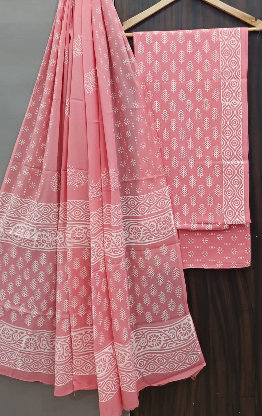 Pure Cotton Hand Block Print Unstitched Suit With Cotton Dupatta.