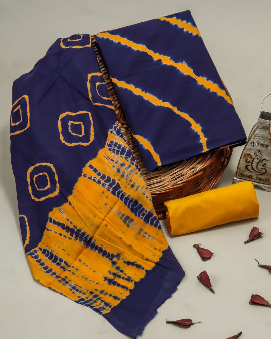 Pure Cotton Hand Block Print Unstitched Suit With Cotton Dupatta.