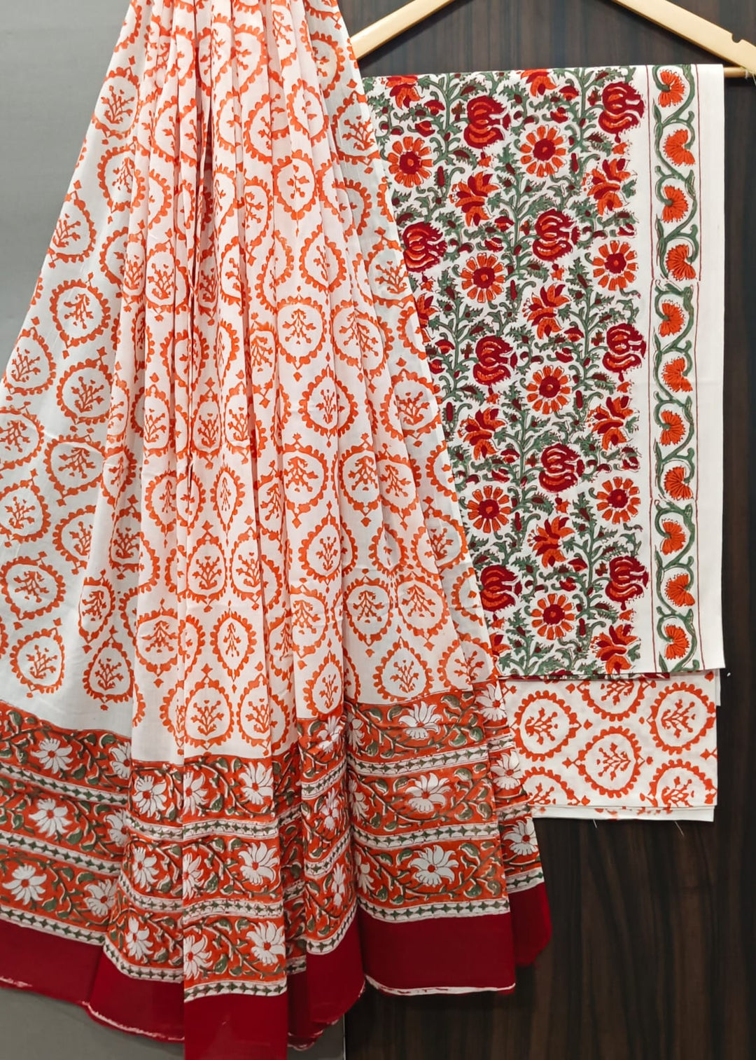 Pure Cotton Hand Block Print Unstitched Suit With Cotton Dupatta.