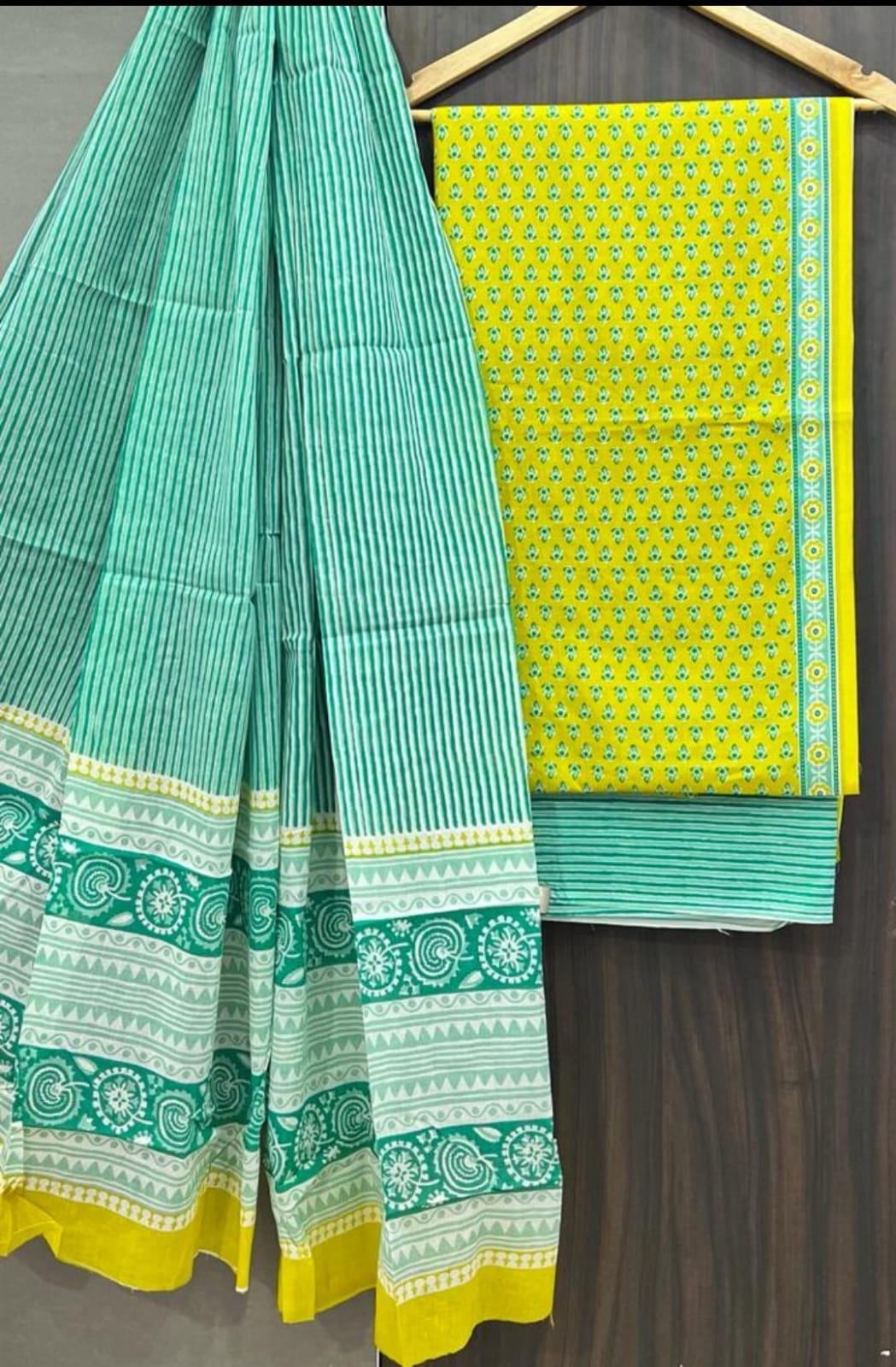 Pure Cotton Hand Block Print Unstitched Suit With Cotton Dupatta.