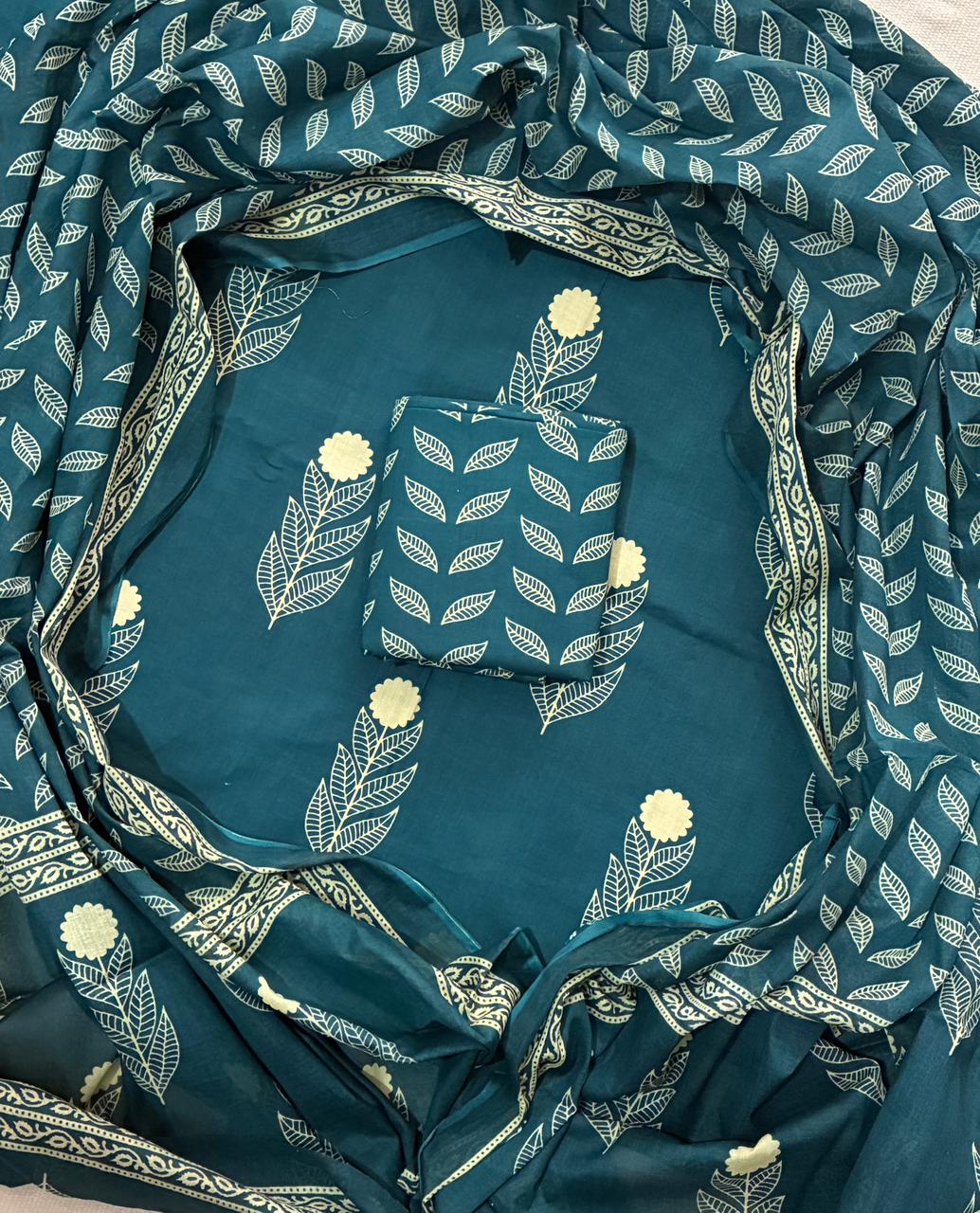 Pure Cotton Hand Block Print Unstitched Suit With Cotton Dupatta.