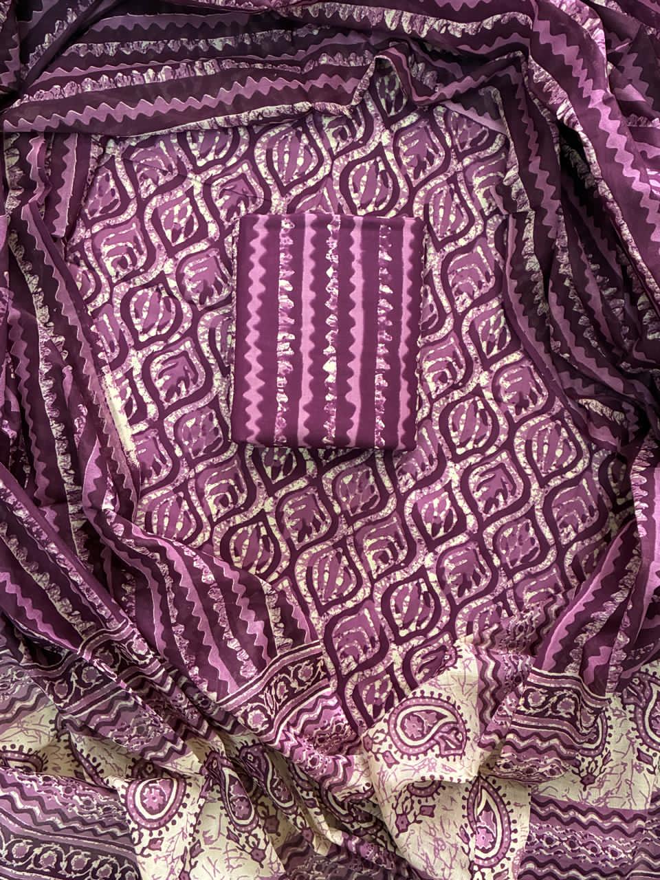 Pure Cotton Hand Block Print Unstitched Suit With Cotton Dupatta.