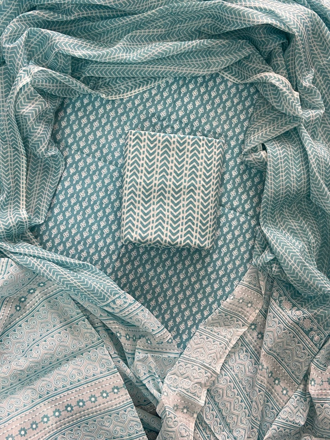 Pure Cotton Hand Block Print Unstitched Suit With Cotton Dupatta.