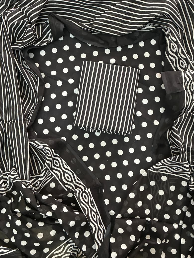 Pure Cotton Hand Block Print Unstitched Suit With Cotton Dupatta.