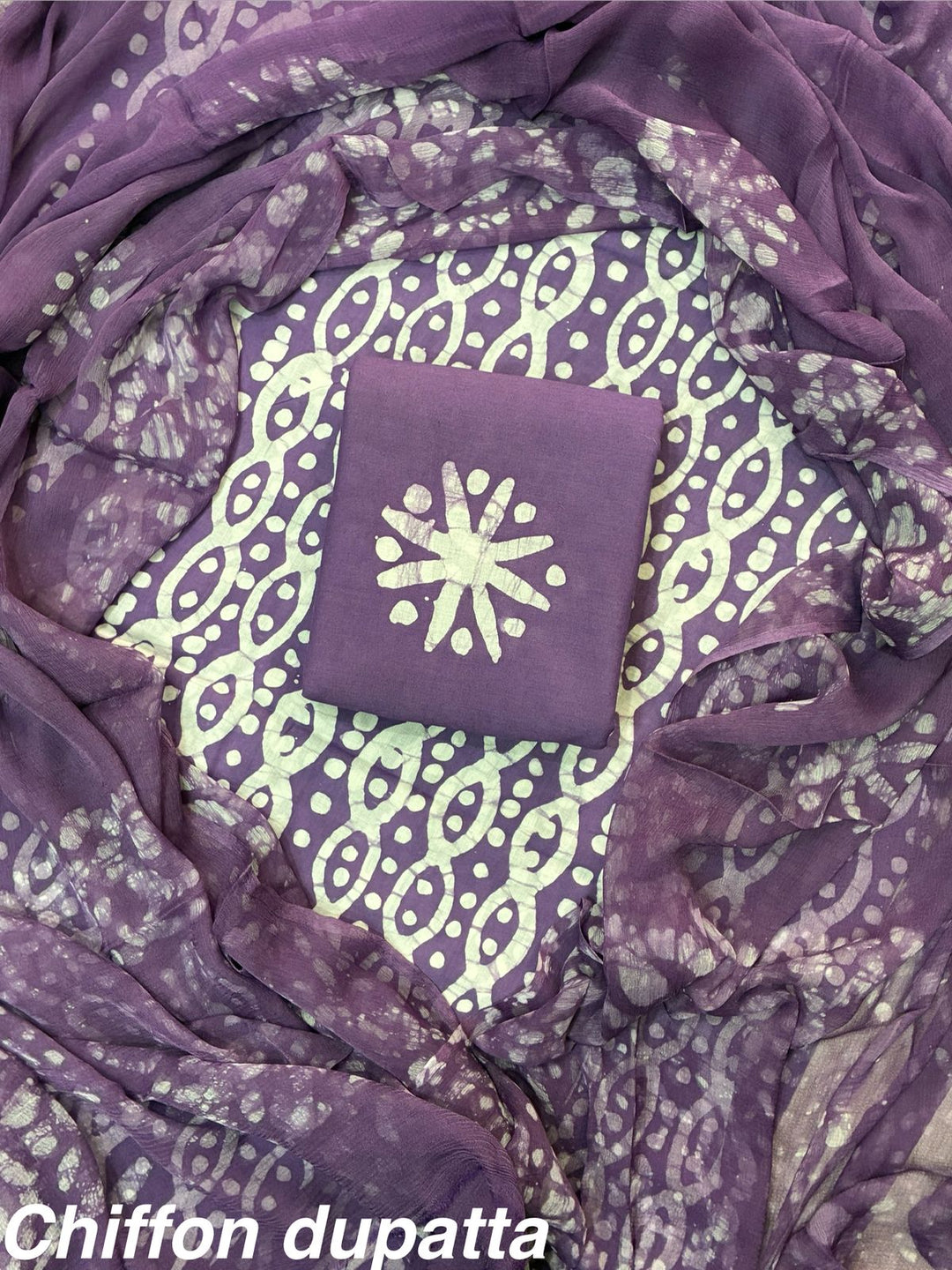 Pure Cotton Hand Block Print Unstitched Suit With Chiffon Dupatta.