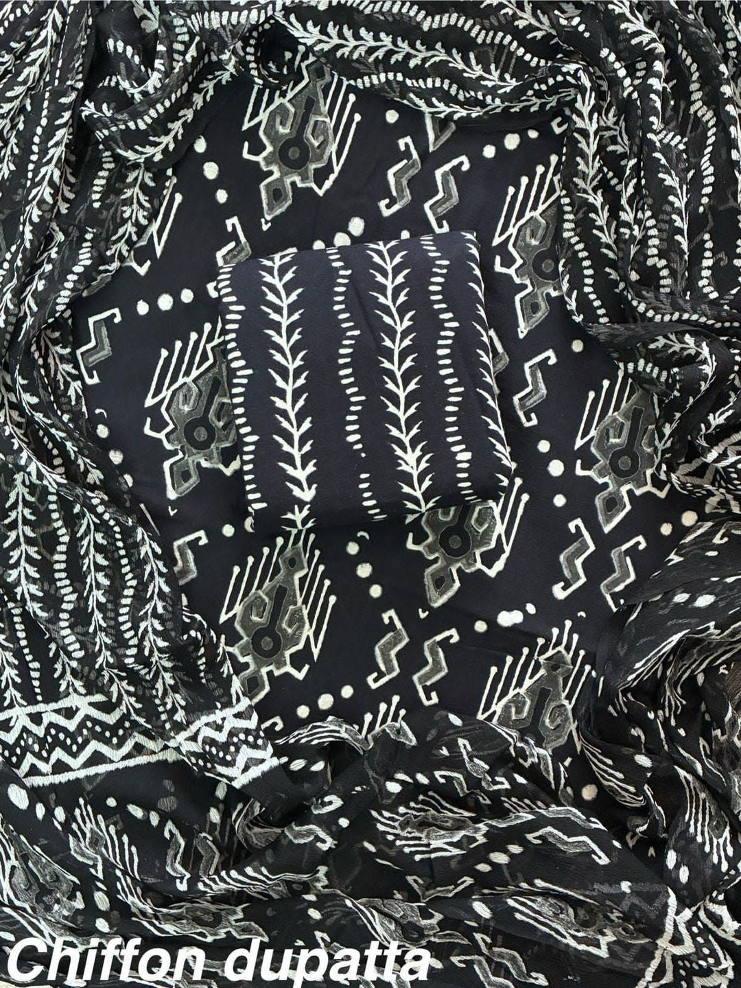 Pure Cotton Hand Block Print Unstitched Suit With Chiffon Dupatta.