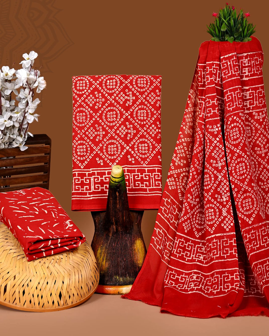 Pure Cotton Hand Block Print Unstitched Suit With Cotton Dupatta .