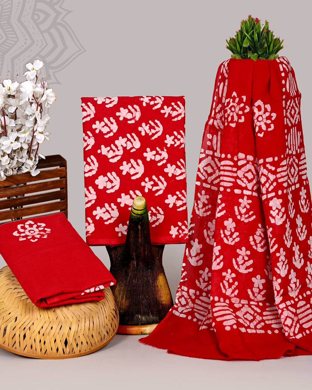 Pure Cotton Hand Block Print Unstitched Suit With Cotton Dupatta .