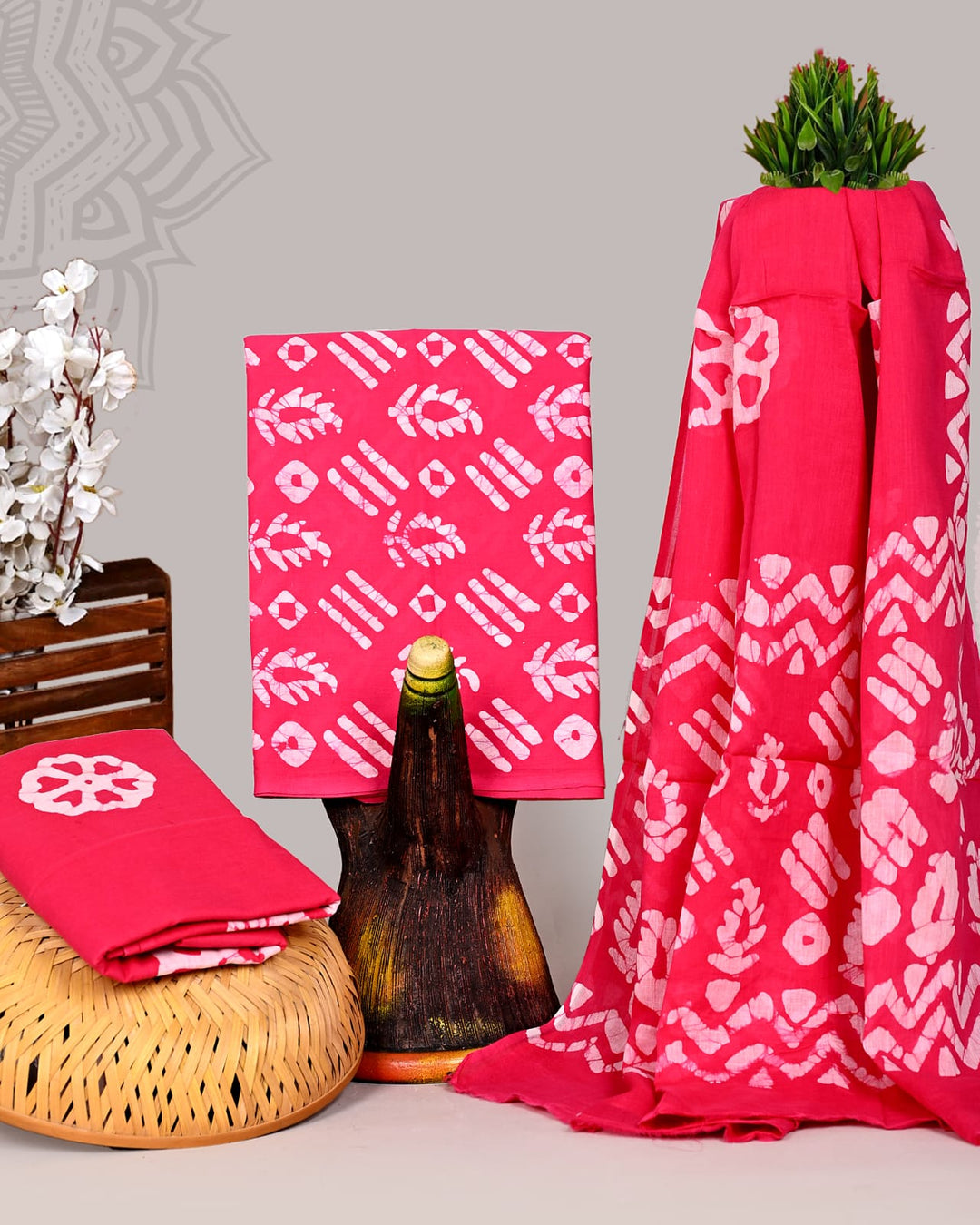 Pure Cotton Hand Block Print Unstitched Suit With Cotton Dupatta .