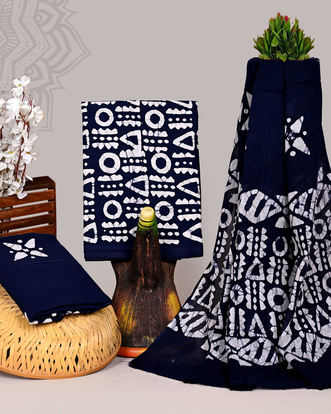 Pure Cotton Hand Block Print Unstitched Suit With Cotton Dupatta .