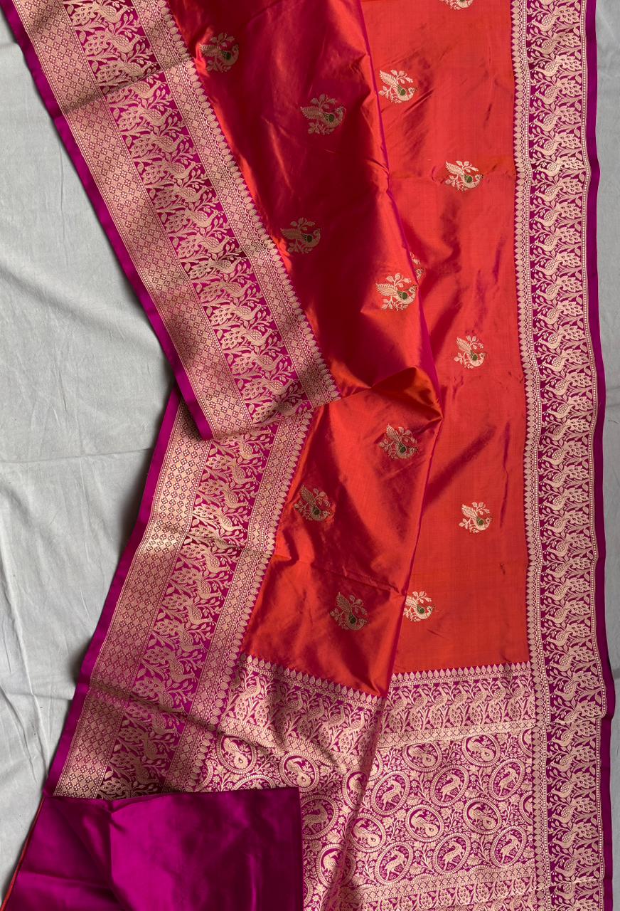 Pure Katan Silk Saree With Shikargah weave Work Saree.