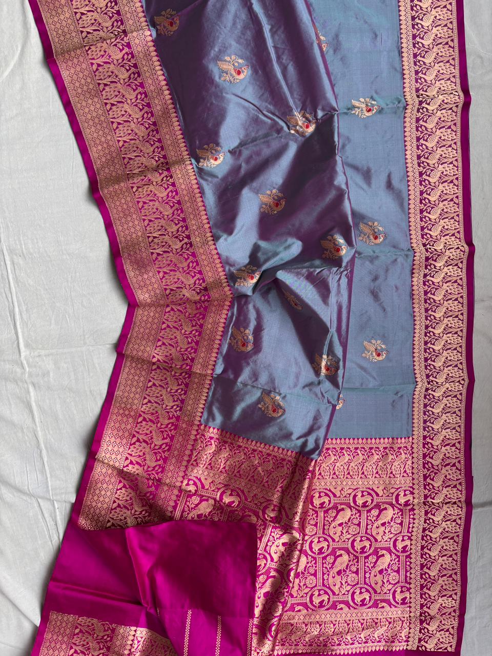 Pure Katan Silk Saree With Shikargah weave Work Saree.
