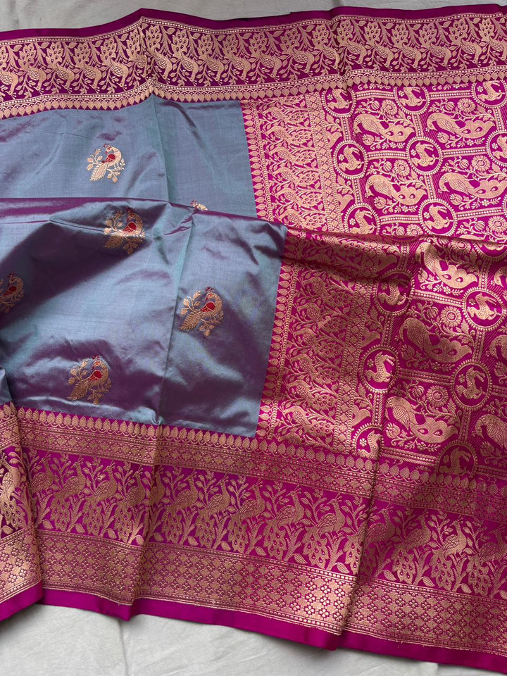 Pure Katan Silk Saree With Shikargah weave Work Saree.