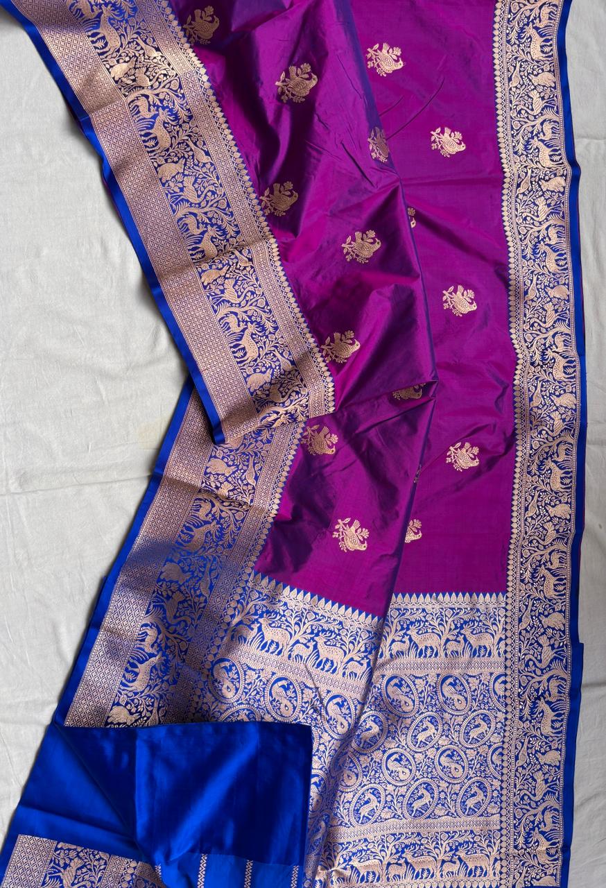 Pure Katan Silk Saree With Shikargah weave Work Saree.