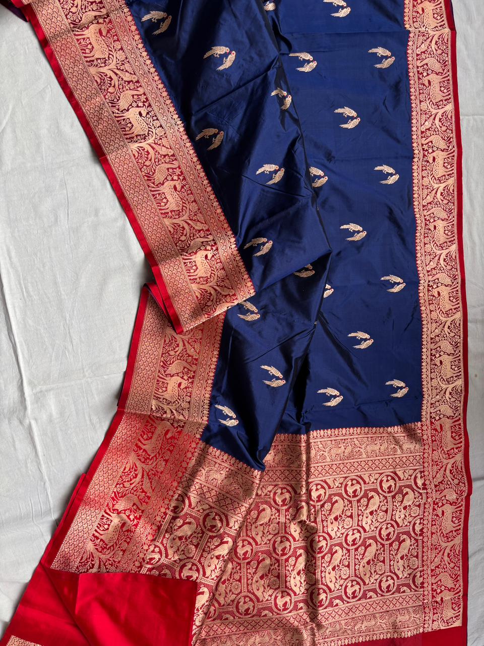 Pure Katan Silk Saree With Shikargah weave Work Saree.