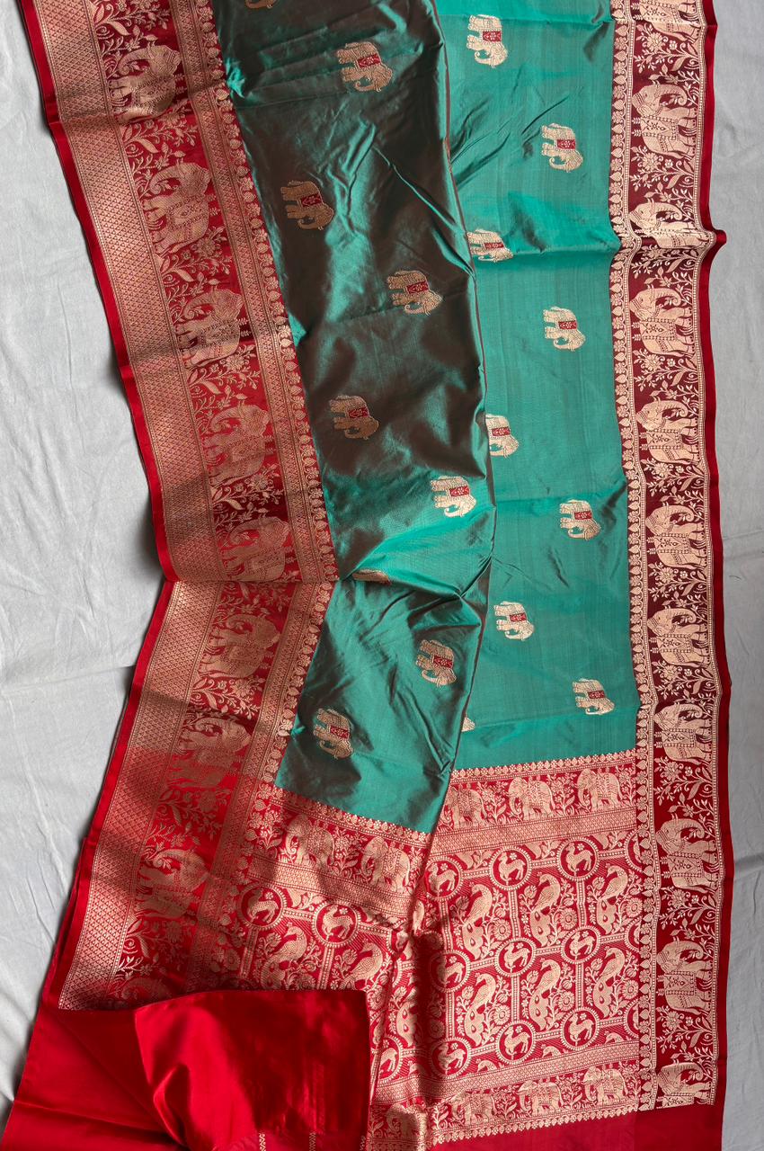 Pure Katan Silk Saree With Shikargah weave Work Saree.